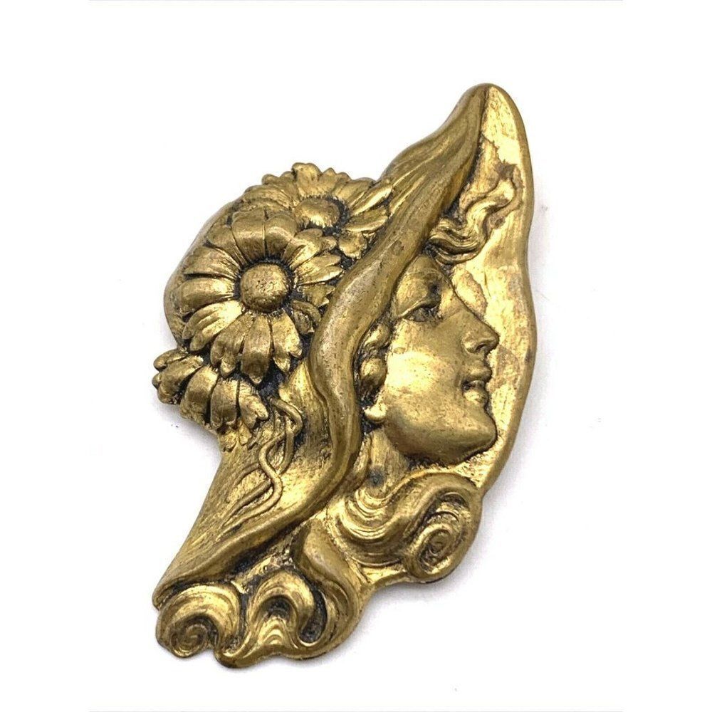 Vintage Art Nouveau Brooch Lady Head Profile Pin